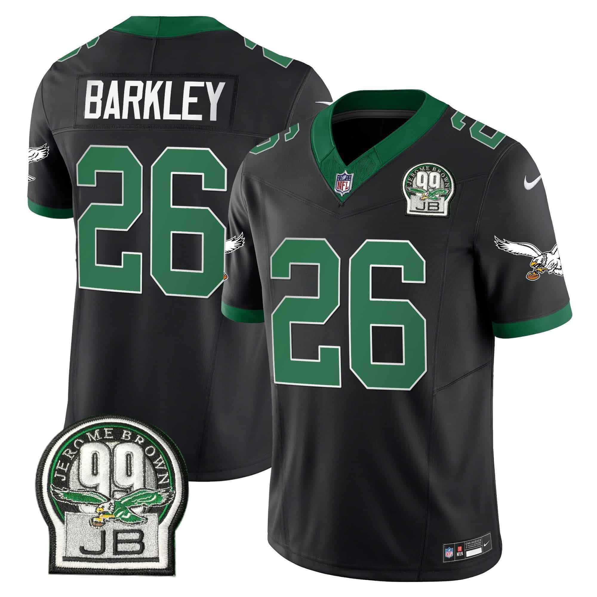 Men Philadelphia Eagles #26 Barkley Black 2024 Nike Jerome Brown Patch Alternate Limited NFL Jersey style 1